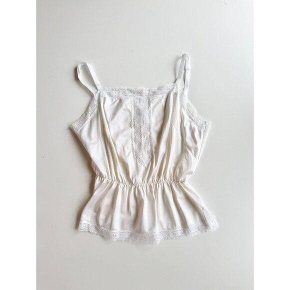 Vintage White Satin Lace Trim Peplum Camisole Tank Top, Size XS/S - Picture 1 of 11